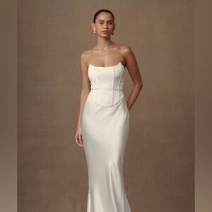 Meshki Cream Strapless Sheath Wedding Gown